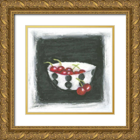 Cherries in Bowl Gold Ornate Wood Framed Art Print with Double Matting by Zarris, Chariklia