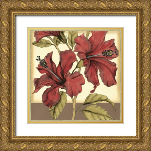 Cropped Sophisticated Hibiscus II Gold Ornate Wood Framed Art Print with Double Matting by Goldberger, Jennifer