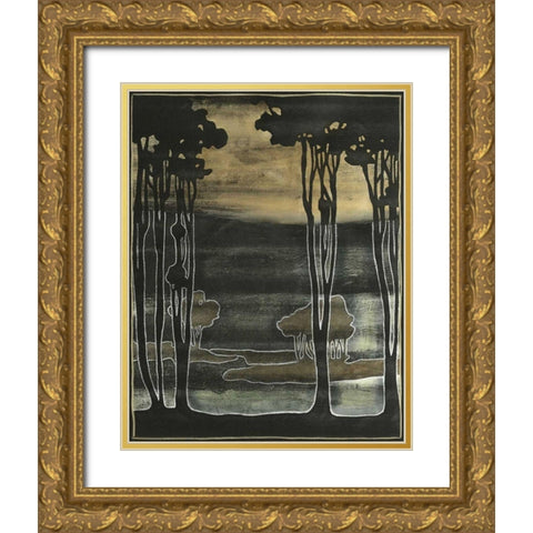 Small Nouveau Trees I Gold Ornate Wood Framed Art Print with Double Matting by Goldberger, Jennifer