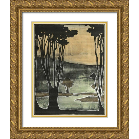 Small Nouveau Trees II Gold Ornate Wood Framed Art Print with Double Matting by Goldberger, Jennifer