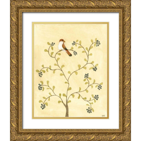 Berry Bird I Gold Ornate Wood Framed Art Print with Double Matting by Roper, Virginia A.