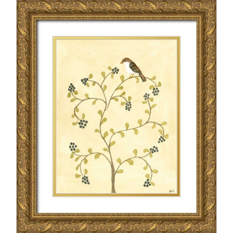 Berry Bird II Gold Ornate Wood Framed Art Print with Double Matting by Roper, Virginia A.