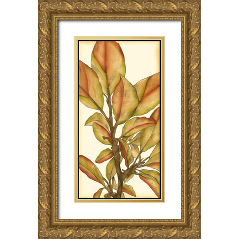 Small Gilded Leaves I Gold Ornate Wood Framed Art Print with Double Matting by Goldberger, Jennifer