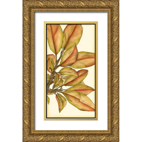 Small Gilded Leaves II Gold Ornate Wood Framed Art Print with Double Matting by Goldberger, Jennifer