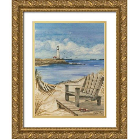 Lighthouse View I Gold Ornate Wood Framed Art Print with Double Matting by Throckmorton, Jay