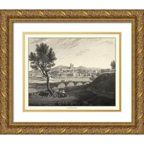 Carlisle Castle Gold Ornate Wood Framed Art Print with Double Matting by J. Greig