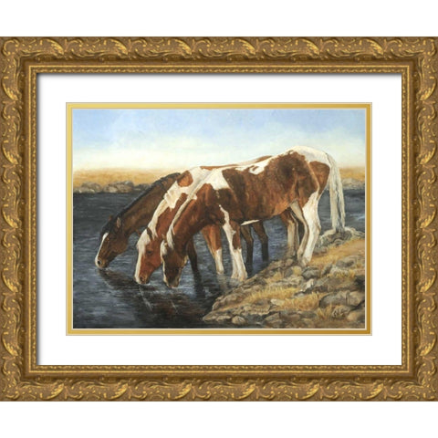 Tres Caballos Gold Ornate Wood Framed Art Print with Double Matting by Winkler, Kathy