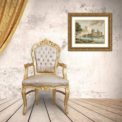 Caernarvon Castle Gold Ornate Wood Framed Art Print with Double Matting by Sandby, P.