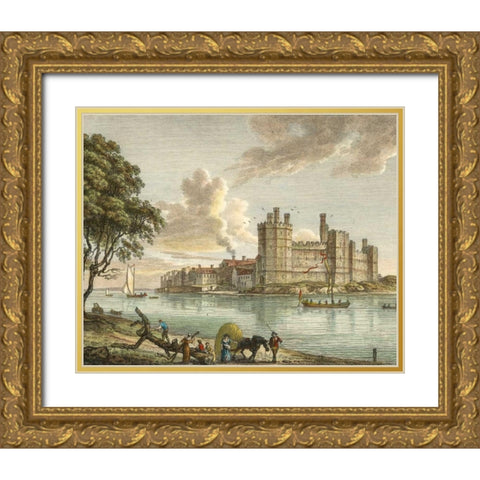 Caernarvon Castle Gold Ornate Wood Framed Art Print with Double Matting by Sandby, P.