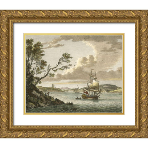 Benton Castle, Milford Haven Gold Ornate Wood Framed Art Print with Double Matting by Sandby, P.
