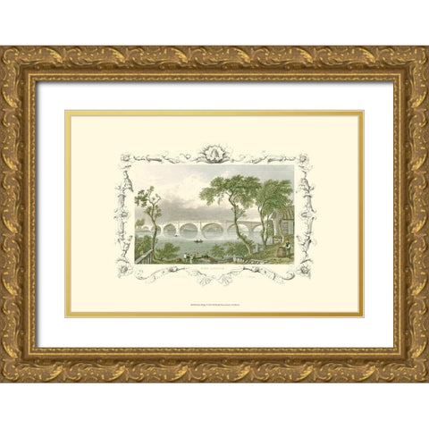 Kew Bridge Gold Ornate Wood Framed Art Print with Double Matting by Tombleson