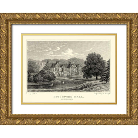 Pitchford Hall Gold Ornate Wood Framed Art Print with Double Matting by Neale, J.P.