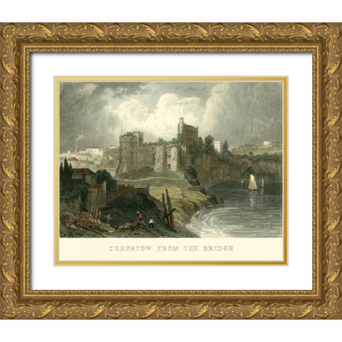 Chepstow from the Bridge Gold Ornate Wood Framed Art Print with Double Matting by Allom, T.