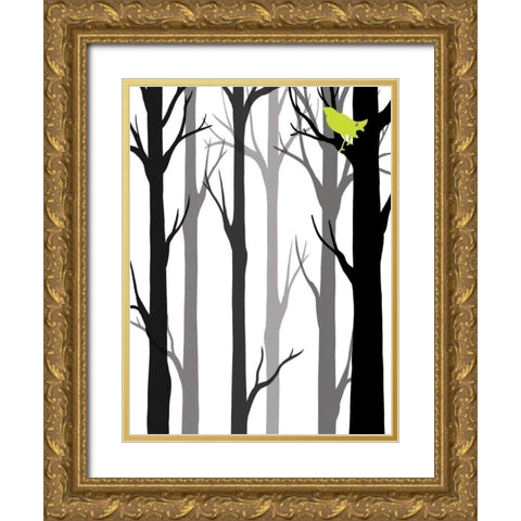 Forest Silhouette II Gold Ornate Wood Framed Art Print with Double Matting by Vess, June Erica