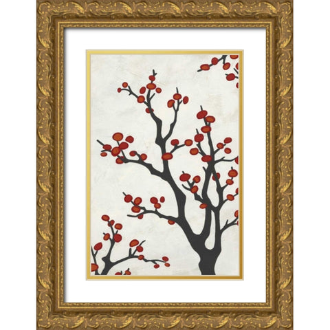 Red Berry Branch II Gold Ornate Wood Framed Art Print with Double Matting by Vess, June Erica