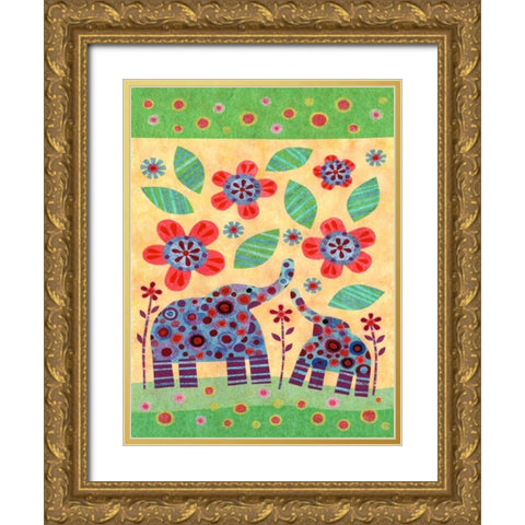 Elephant Pair Gold Ornate Wood Framed Art Print with Double Matting by Conway, Kim