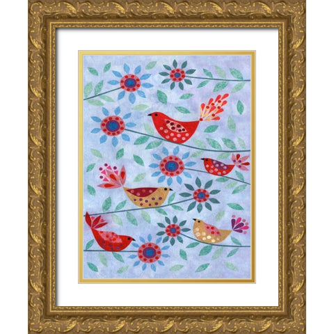 Five Birds Gold Ornate Wood Framed Art Print with Double Matting by Conway, Kim