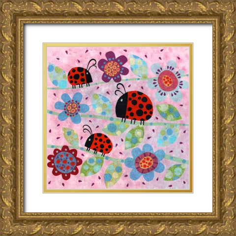 Lady Bugs Gold Ornate Wood Framed Art Print with Double Matting by Conway, Kim