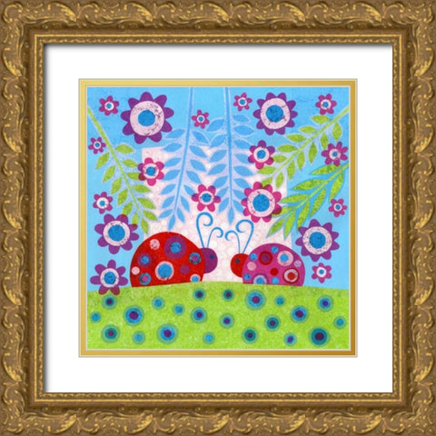 Ladybug Spots Gold Ornate Wood Framed Art Print with Double Matting by Conway, Kim