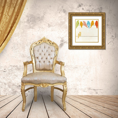 Patterned Perch II Gold Ornate Wood Framed Art Print with Double Matting by Vess, June Erica