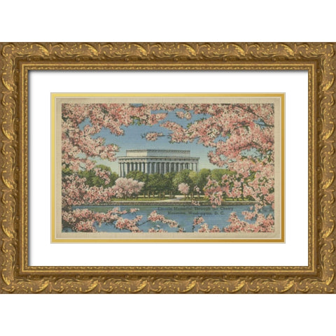 Lincoln Memorial and Cherry Blossoms Gold Ornate Wood Framed Art Print with Double Matting by Unknown