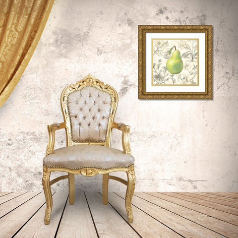 Pear and Botanicals Gold Ornate Wood Framed Art Print with Double Matting by Meagher, Megan