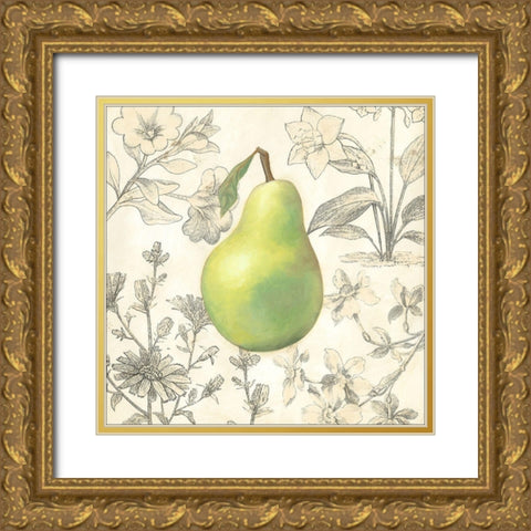 Pear and Botanicals Gold Ornate Wood Framed Art Print with Double Matting by Meagher, Megan