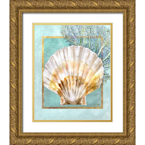 Scallop Shell and Coral Gold Ornate Wood Framed Art Print with Double Matting by Schory, Lori