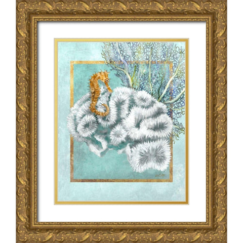 Coral and Seahorse Gold Ornate Wood Framed Art Print with Double Matting by Schory, Lori