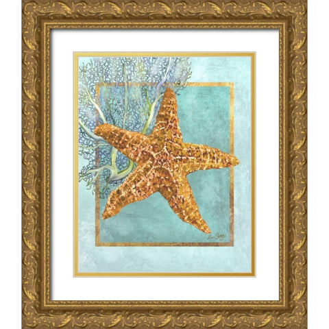 Starfish and Coral Gold Ornate Wood Framed Art Print with Double Matting by Schory, Lori