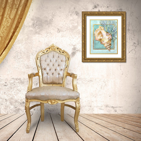 Conch Shell and Coral Gold Ornate Wood Framed Art Print with Double Matting by Schory, Lori