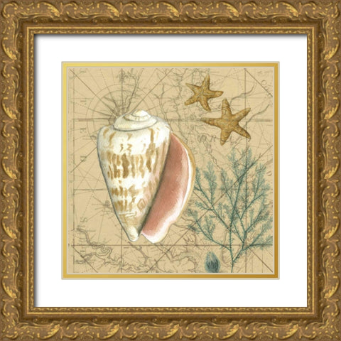 Coastal Map Collage II Gold Ornate Wood Framed Art Print with Double Matting by Vision Studio