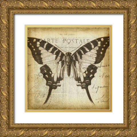 Carte Postale Butterfly I Gold Ornate Wood Framed Art Print with Double Matting by Goldberger, Jennifer