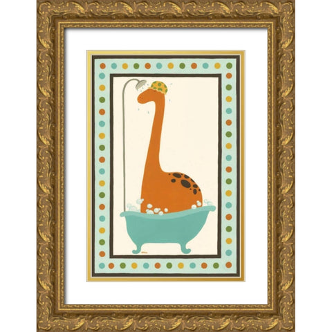 Rub-A-Dub Dino I Gold Ornate Wood Framed Art Print with Double Matting by Vess, June Erica