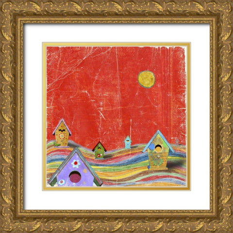 Feathers, Dots and Stripes X Gold Ornate Wood Framed Art Print with Double Matting by Blixt, Ingrid