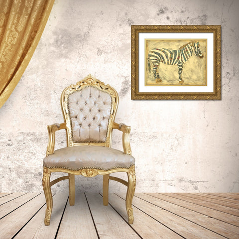 Royal Zebra Gold Ornate Wood Framed Art Print with Double Matting by Zarris, Chariklia