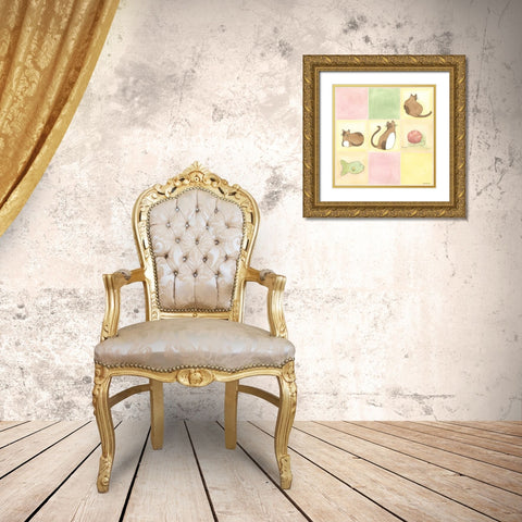 Tic-tac Cats in Pink Gold Ornate Wood Framed Art Print with Double Matting by Vess, June Erica