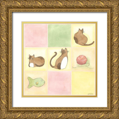 Tic-tac Cats in Pink Gold Ornate Wood Framed Art Print with Double Matting by Vess, June Erica