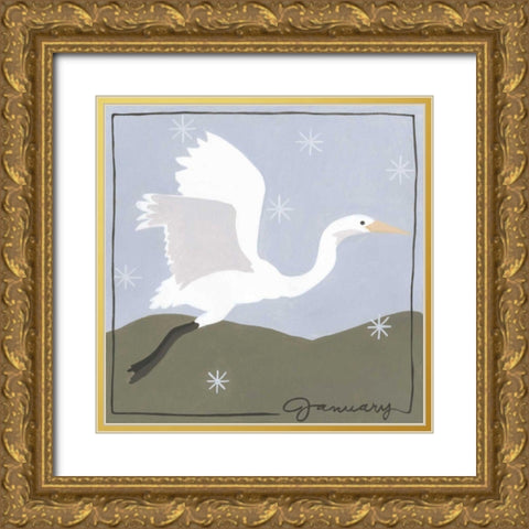 Avian January Gold Ornate Wood Framed Art Print with Double Matting by Meagher, Megan