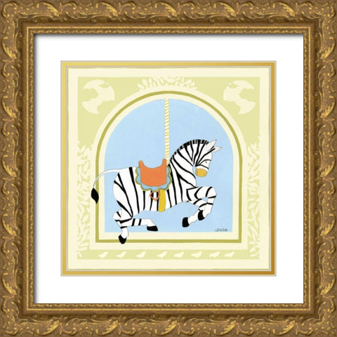 Zebra Carousel Gold Ornate Wood Framed Art Print with Double Matting by Vess, June Erica