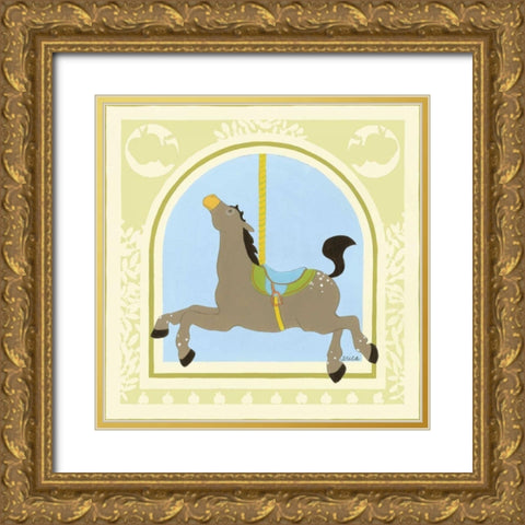 Horse Carousel Gold Ornate Wood Framed Art Print with Double Matting by Vess, June Erica