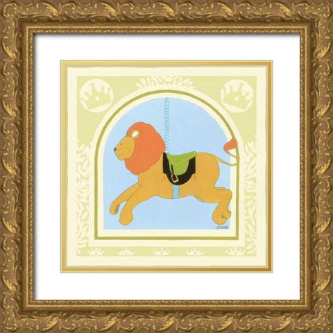 Lion Carousel Gold Ornate Wood Framed Art Print with Double Matting by Vess, June Erica