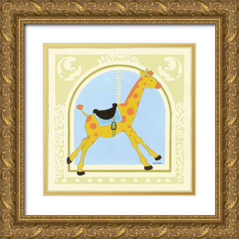 Giraffe Carousel Gold Ornate Wood Framed Art Print with Double Matting by Vess, June Erica