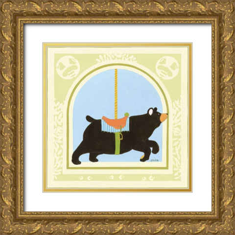 Bear Carousel Gold Ornate Wood Framed Art Print with Double Matting by Vess, June Erica