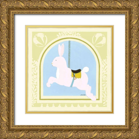 Rabbit Carousel Gold Ornate Wood Framed Art Print with Double Matting by Vess, June Erica