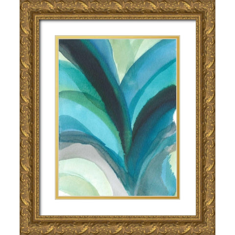 Big Blue Leaf I Gold Ornate Wood Framed Art Print with Double Matting by Fuchs, Jodi