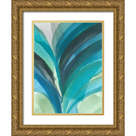 Big Blue Leaf II Gold Ornate Wood Framed Art Print with Double Matting by Fuchs, Jodi