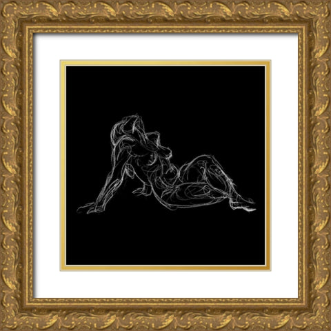 Figure Study on Black III Gold Ornate Wood Framed Art Print with Double Matting by Swinford, Charles
