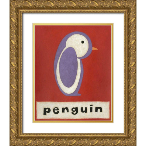 P is for Penguin Gold Ornate Wood Framed Art Print with Double Matting by Zarris, Chariklia