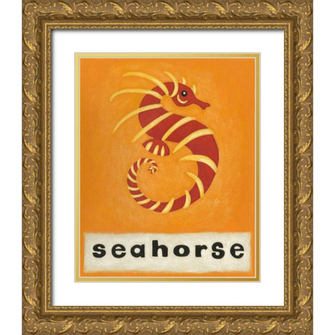 S is for Seahorse Gold Ornate Wood Framed Art Print with Double Matting by Zarris, Chariklia